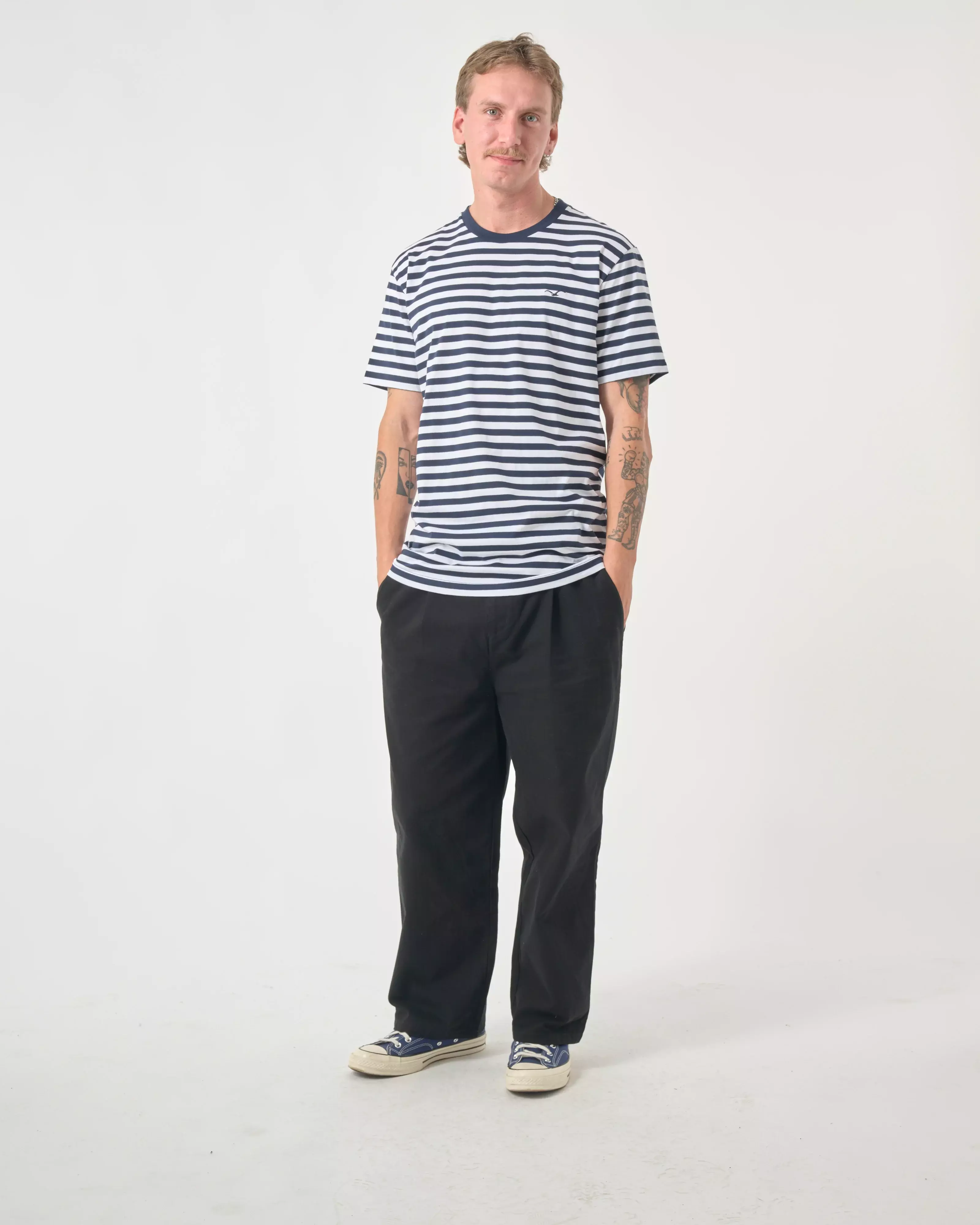 Cleptomanicx Basic Tee Ligull Stripe Regular Herren T-Shirt blau weiß
